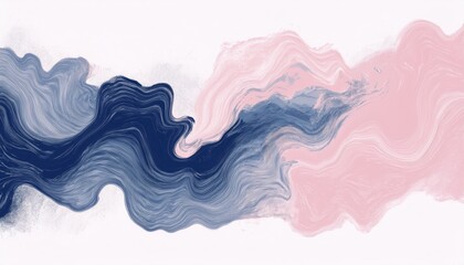 abstract fluid swirl in soft pink and deep navy blending across white background with flowing marbled texture and airy motion ideal for modern wallpaper or minimalist banner design