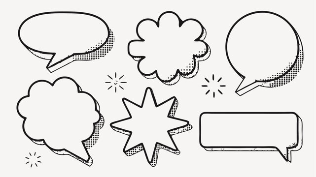 Dynamic speech bubbles with halftone shadows, perfect for adding a playful touch to your designs and social media content, great for overlays and text