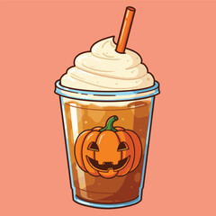 Pumpkin spice drink. Latte coffee with whipped cream