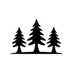 Obraz premium Three Silhouetted Evergreen Trees on a Small Mound Against a White Background