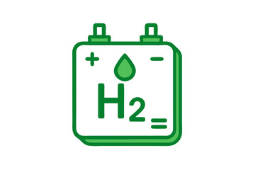 Green Hydrogen Fuel Cell Battery Icon with Water Drop Symbol