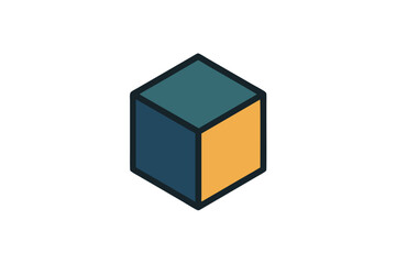 Isometric Cube with Teal Blue and Yellow Sides Modern Design