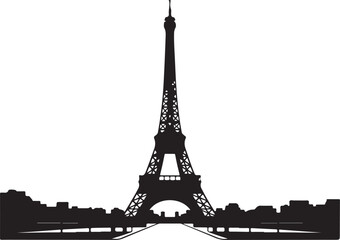 Obraz premium Black silhouette of the Eiffel Tower and Paris skyline against a white background France