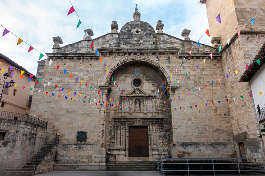 Peñarroya de Tastavins Santa Maria la Mayor Church Teruel Spain 18th Century Baroque Facade with Medieval Stone Walls