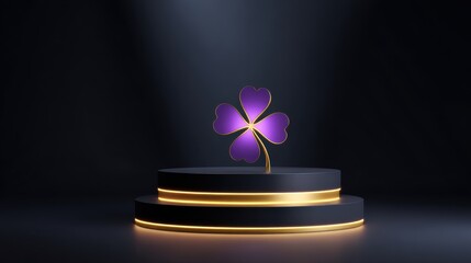 Elegant purple clover on glowing gold platform