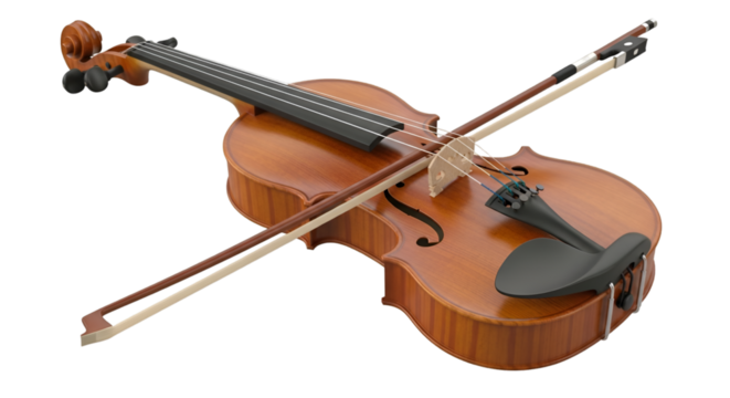 Violin and Bow on Black Background Keywords: violin, musical instrument, string instrument