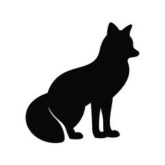A beautiful and minimalist silhouette of a fox sitting upright profile view