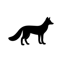 Silhouette of a fox standing alert on a white background, elegant minimalist design