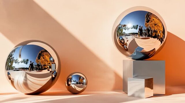 Abstract spheres and cubes in compositional still life studio setting