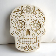 Mexican Day of the Dead Sugar Skull on Cream Background