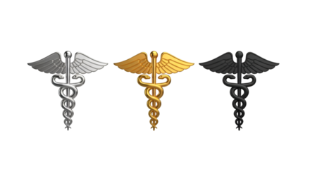Caduceus Medical Symbols in Silver Gold and Black healthcare