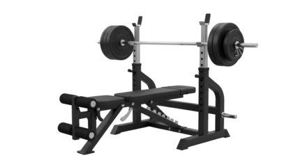 Weightlifting Bench With Barbell And Weight Plates