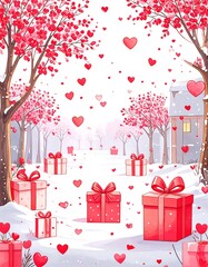 Romantic winter scene with gifts