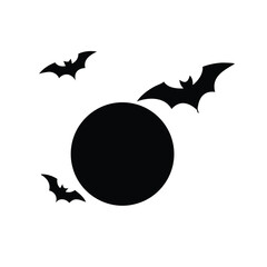 Silhouetted bats fly around a spooky full moon on Halloween night