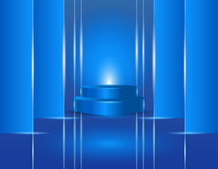Blue flat background pedestal for product presentation 3-D