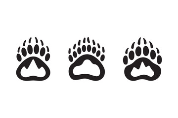 Three black bear paw prints on a white background