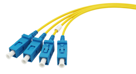 Isolated Fiber Optic Cables with Blue Connectors, Yellow Sheathing, High Bandwidth Cables