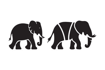 Two black silhouette elephants facing opposite directions