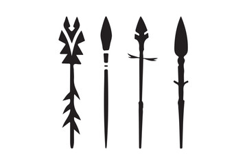 Four stylized tribal spears or arrows in black silhouette