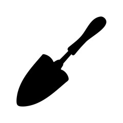 Simple Black Silhouette of a Garden Hand Trowel on White Background
