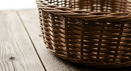 Woven basket on wooden surface