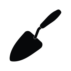 Silhouette of a garden trowel tool with curved handle and flat blade