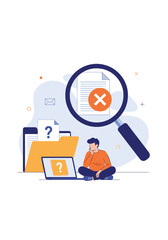 A person searching for error documents with a magnifying glass.