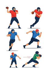 American football players in motion on a white background.