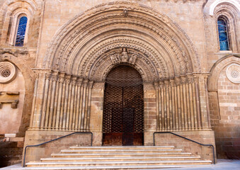 Magnificent Romanesque Portal Santa Maria de Agramunt Church Lérida Spain 13th Century Medieval West Facade Entrance and Archivolts