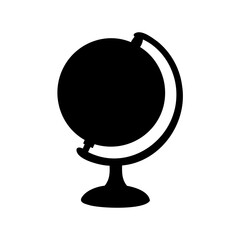 Black silhouette globe on white background representing geography and cartography