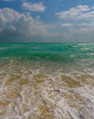 Tranquil ocean wave motion. Summer sea breeze. Sea nature backdrop. Peaceful ocean. Dreamy ocean horizon. Coastal ocean paradise wallpaper. Seafoam waves. Summer tropical travel.