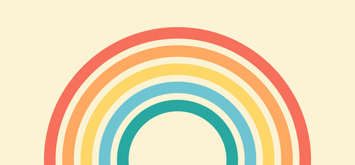 Rainbow line background, retro wavy pattern. Abstract arch stripe vintage print, color parallel curvy element on beige bg. Geometric shape red, yellow, orange, green wave. Vector illustration