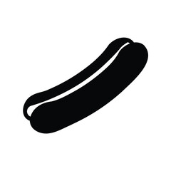 Black and white illustration of a hot dog with a bun