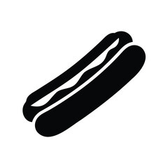 Simple graphic icon of a hotdog with mustard filling the bun