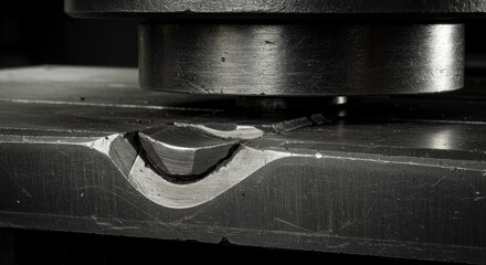 Close-up of Brinell hardness test indentation showing material deformation analysis