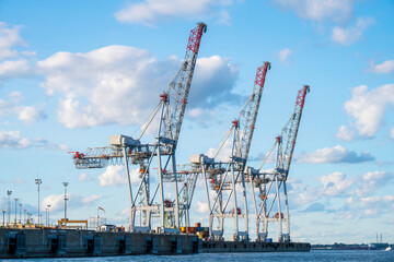 Port cranes, essential for handling containers and goods in the Port of Montreal