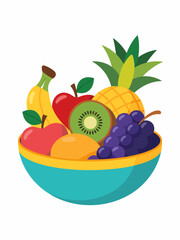 Colorful Fruit Bowl Illustration with Pineapple Grapes Apples and Banana for Healthy Eating and Nutrition Concepts and Fruit Design