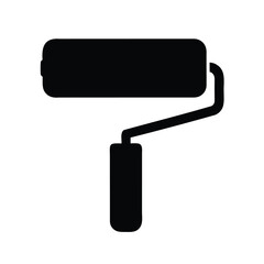Black paint roller silhouette on a white background used in construction