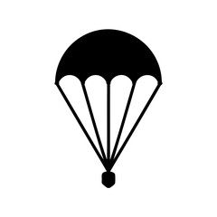 Black and White Parachute Icon Graphic Depicting Adventure and Risk Taking