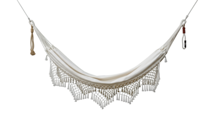 White Cotton Hammock with Decorative Fringe swing relaxation