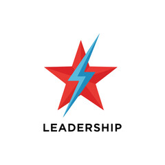 Red star with blue lightning bolt, leadership concept on white