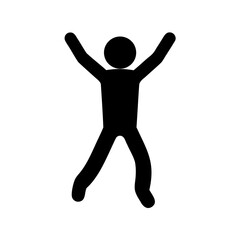 A stylized person jumping for joy in black silhouette over white