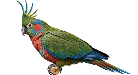 Obraz premium Isolated colorful parrot perched on wooden stick, beautiful tropical bird species