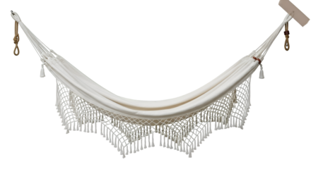 White Hammock With Fringed Edges and Tassels fabric