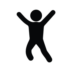 Stick figure jumping for joy with arms raised in the air