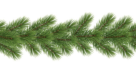 Isolated realistic spruce garland, fir border, evergreen branches, Christmas decoration