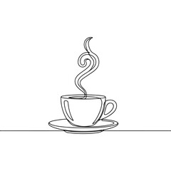 Single line drawing of coffee cup with steam rising