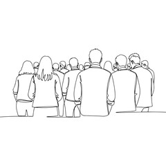 Group of people standing together, line art illustration