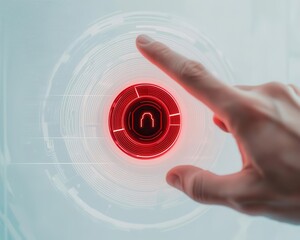 Person in white space interacting with security interface, access control design