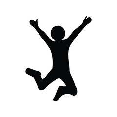 Silhouette of a joyful person jumping with outstretched arms in celebration